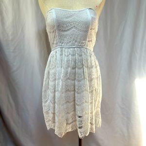 Delia’s Y2K White Stretch Lace Dress with Smocking Detail